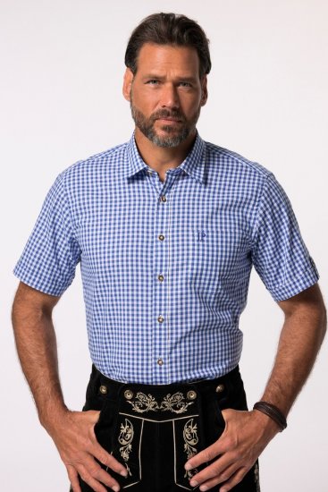 JP1880 Short Sleeve Check Print Traditional Shirt Blue - Camisas - Camisas Homem Tamanhos Grandes