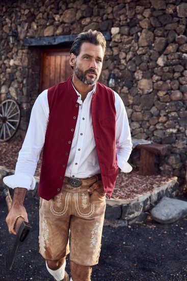 JP1880 Premium Goat Suede Staghorn Embroidery Shorts Leather Brown - Calções - Calções Homem Tamanhos Grandes