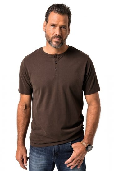 JP1880 Henley Basic T-Shirt with Buttons Brown - T-shirts - T-shirts Homem Tamanhos Grandes
