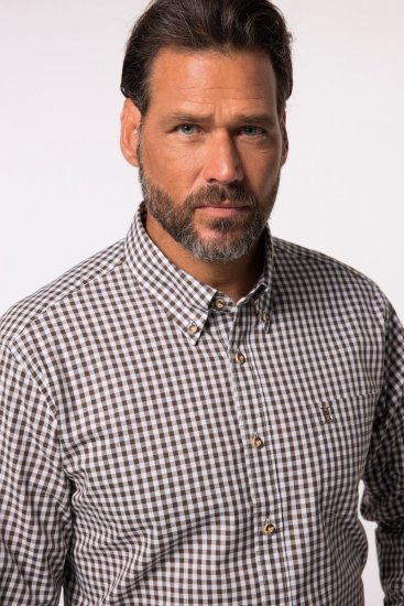 JP1880 Long Sleeve Check Print Traditional Shirt Brown - Camisas - Camisas Homem Tamanhos Grandes