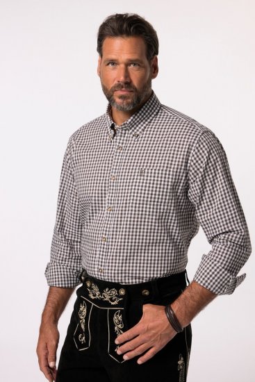 JP1880 Long Sleeve Check Print Traditional Shirt Brown - Camisas - Camisas Homem Tamanhos Grandes