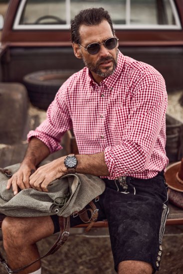 JP1880 Modern Fit Button-Down Collar Long Sleeve Check Shirt Light Red - Camisas - Camisas Homem Tamanhos Grandes