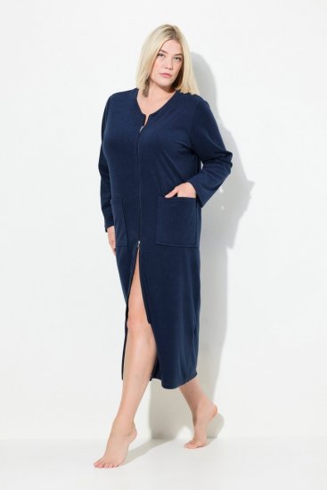 Ulla Popken 749967 Roupão turco com fecho Azul-marinho - Robes & roupões - 