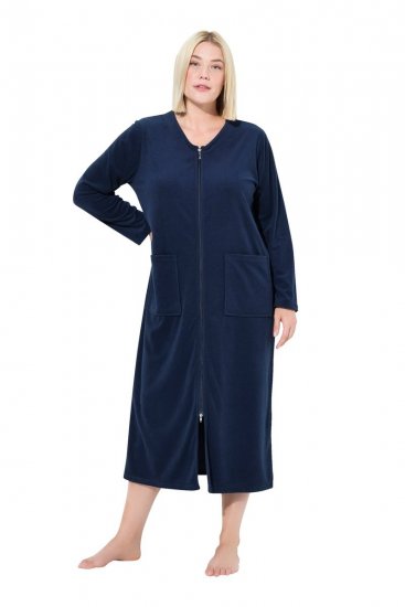 Ulla Popken 749967 Roupão turco com fecho Azul-marinho - Robes & roupões - 