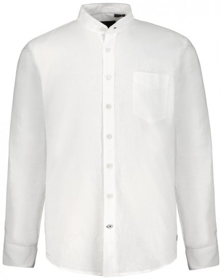 JP1880 790394 Camisa de linho misto de manga comprida com gola alta Branco TALL - TALL camisas - Camisas TALL para Homens Altos