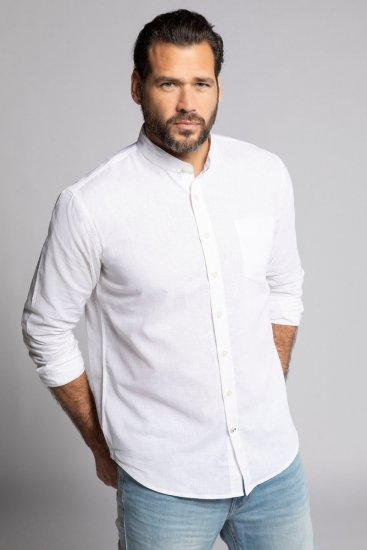JP1880 790394 Camisa de linho misto de manga comprida com gola alta Branco TALL - TALL camisas - Camisas TALL para Homens Altos