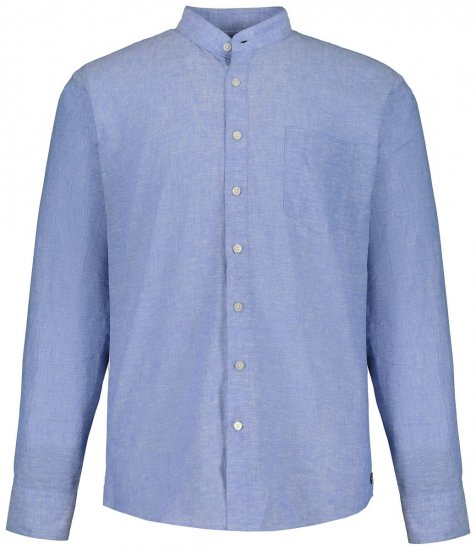 JP1880 790394 Camisa de linho misto de manga comprida com gola alta Azul acinzentado TALL - TALL camisas - Camisas TALL para Homens Altos
