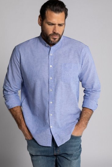 JP1880 790394 Camisa de linho misto de manga comprida com gola alta Azul acinzentado TALL - TALL camisas - Camisas TALL para Homens Altos