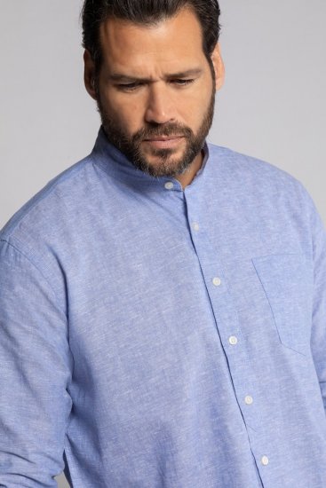 JP1880 790394 Camisa de linho misto de manga comprida com gola alta Azul acinzentado TALL - TALL camisas - Camisas TALL para Homens Altos