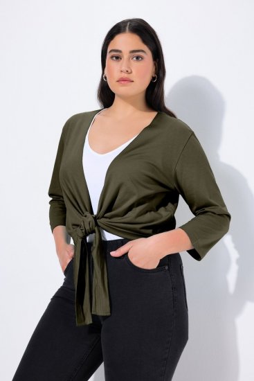 Ulla Popken 794514 Bolero de jersey com nó Verde escuro - Boleros - 