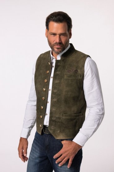 JP1880 Finest Goat Suede Traditional Vest Dark Brown - Trachten & Oktoberfest - Roupas Oktoberfest em tamanhos grandes (Trachten)