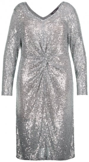Ulla Popken 804863 Vestido de lantejoulas com decote em V Prateado - Vestidos de noite - Vestidos de festa em tamanhos grandes
