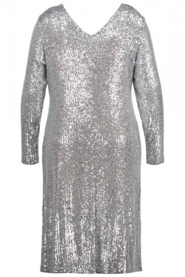 Ulla Popken 804863 Vestido de lantejoulas com decote em V Prateado - Vestidos de noite - Vestidos de festa em tamanhos grandes