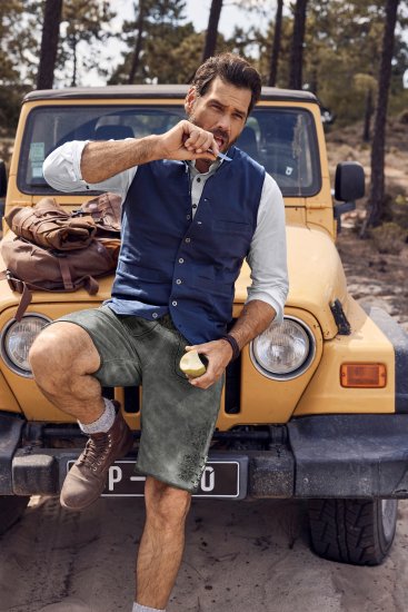 JP1880 Mottled Stretch Knit Stand-up Collar Vest Navy Blue - Casacos - Casacos Homem Tamanhos Grandes