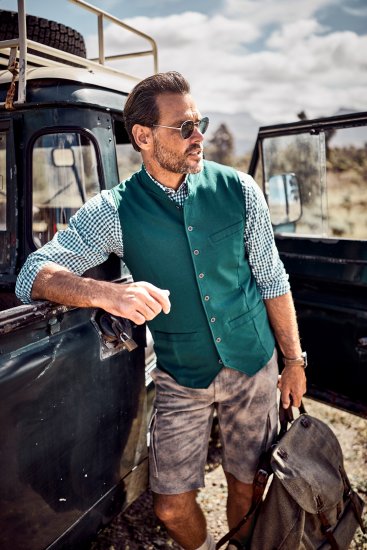 JP1880 Mottled Stretch Knit Stand-up Collar Vest Turquoise Blue - Trachten & Oktoberfest - Roupas Oktoberfest em tamanhos grandes (Trachten)