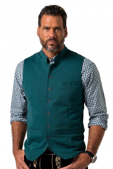 JP1880 Mottled Stretch Knit Stand-up Collar Vest Turquoise Blue - Trachten & Oktoberfest - Roupas Oktoberfest em tamanhos grandes (Trachten)