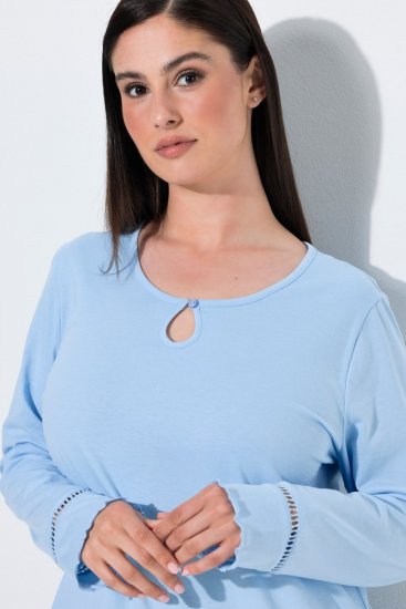Ulla Popken 810581 Camisa de noite com renda Azul claro - Camisas de noite - 