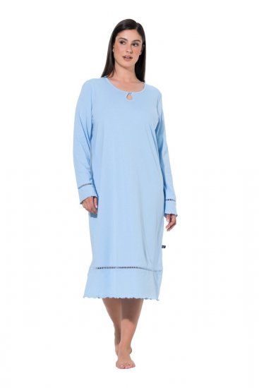 Ulla Popken 810581 Camisa de noite com renda Azul claro - Camisas de noite - 