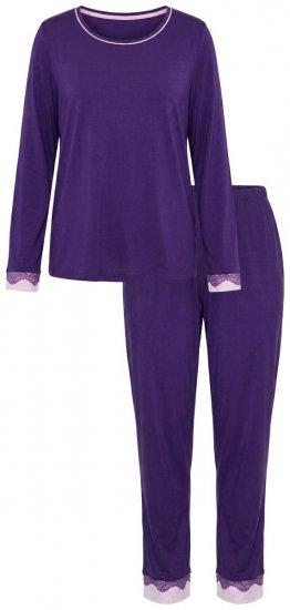 Ulla Popken 812441 Pijama de manga comprida com renda Azul real - Pijamas/Loungewear - 