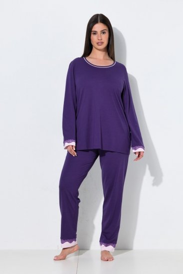 Ulla Popken 812441 Pijama de manga comprida com renda Azul real - Pijamas/Loungewear - 