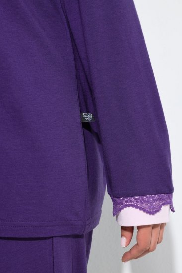 Ulla Popken 812441 Pijama de manga comprida com renda Azul real - Pijamas/Loungewear - 