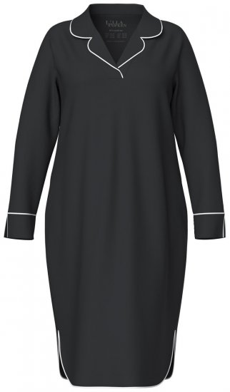 Ulla Popken 812447 Camisa de noite com gola de camisa Preto - Camisas de noite - 