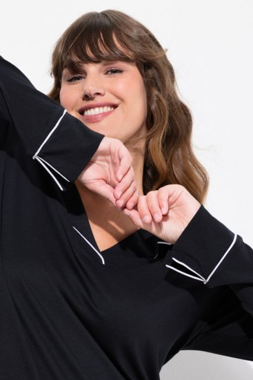 Ulla Popken 812447 Camisa de noite com gola de camisa Preto - Camisas de noite - 