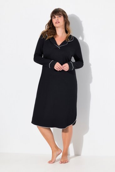 Ulla Popken 812447 Camisa de noite com gola de camisa Preto - Camisas de noite - 
