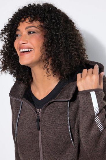 Ulla Popken 812880 Casaco de malha polar com pelo teddy Taupe - Roupa polar - 