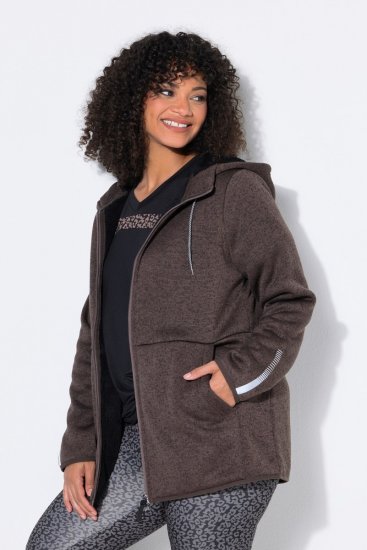 Ulla Popken 812880 Casaco de malha polar com pelo teddy Taupe - Roupa polar - 
