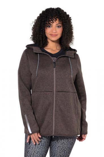 Ulla Popken 812880 Casaco de malha polar com pelo teddy Taupe - Roupa polar - 