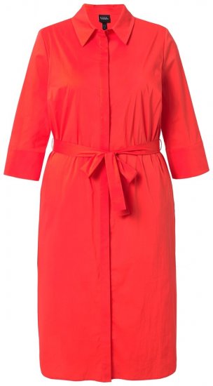 Ulla Popken 815217 Vestido camiseiro evasê com cinto para atar Rosa - Vestidos midi - Vestidos Midi Tamanhos Grandes