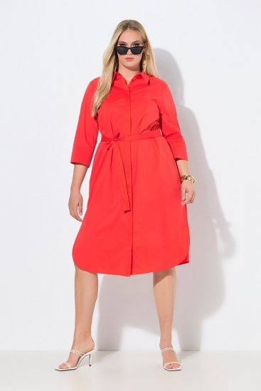 Ulla Popken 815217 Vestido camiseiro evasê com cinto para atar Rosa - Vestidos midi - Vestidos Midi Tamanhos Grandes