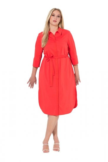 Ulla Popken 815217 Vestido camiseiro evasê com cinto para atar Rosa - Vestidos midi - Vestidos Midi Tamanhos Grandes