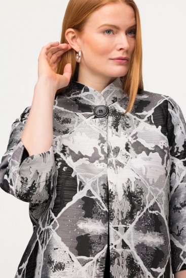 Ulla Popken 816673 Blazer oversize em jacquard com manga 3/4 Preto - Blazers e Coletes - Blazers em Tamanhos Grandes
