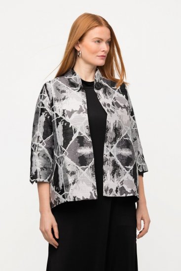Ulla Popken 816673 Blazer oversize em jacquard com manga 3/4 Preto - Blazers e Coletes - Blazers em Tamanhos Grandes