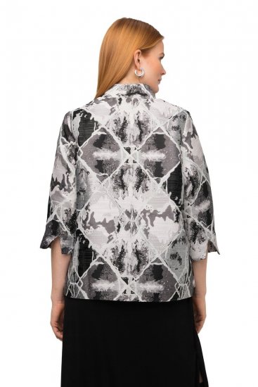 Ulla Popken 816673 Blazer oversize em jacquard com manga 3/4 Preto - Blazers e Coletes - Blazers em Tamanhos Grandes