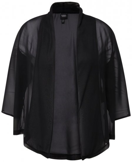 Ulla Popken 817211 Casaco oversize em chiffon com gola xaile Preto - Jaquetas - Casacos plus size para mulher