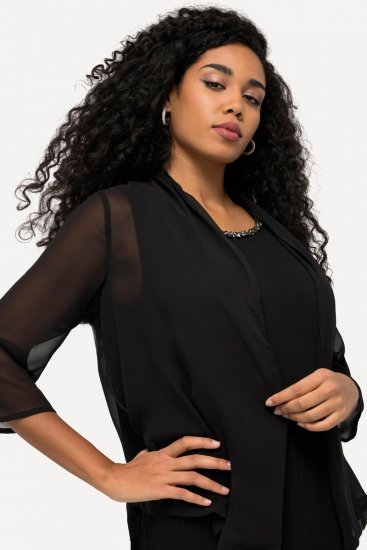 Ulla Popken 817211 Casaco oversize em chiffon com gola xaile Preto - Jaquetas - Casacos plus size para mulher