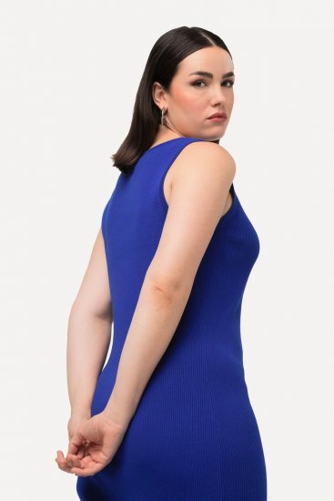 Ulla Popken 817591 Vestido de malha com decote em V Azul - Vestidos de malha - 