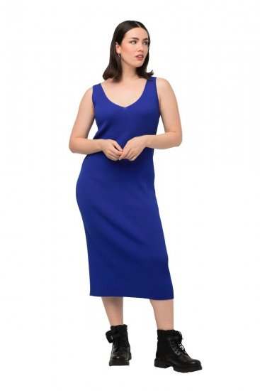 Ulla Popken 817591 Vestido de malha com decote em V Azul - Vestidos de malha - 