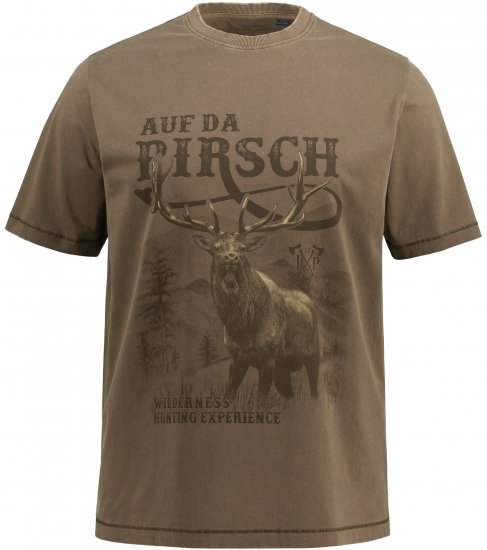 JP1880 Comfortable Fit Vintage Look T-Shirt Light Brown - T-shirts - T-shirts Homem Tamanhos Grandes