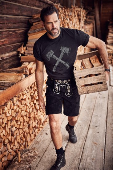 JP1880 Double Axe Design & Vintage Look T-Shirt Black - T-shirts - T-shirts Homem Tamanhos Grandes