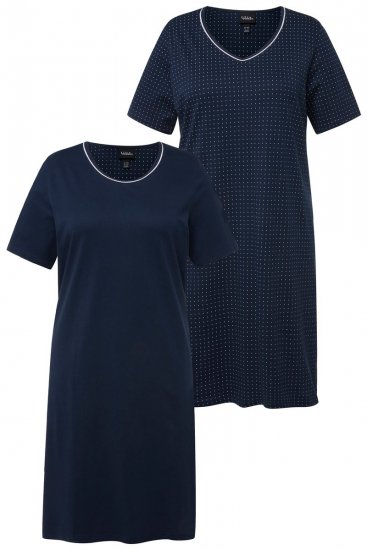 Ulla Popken 819289 Camisa de noite de manga curta pack de 2 Azul-marinho - Camisas de noite - 