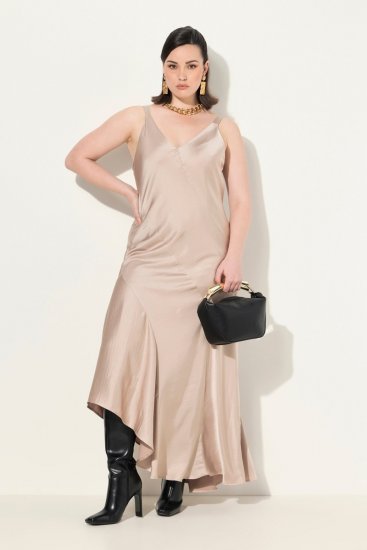 Ulla Popken 820341 Vestido de cetim sem mangas Taupe - Vestidos de noite - Vestidos de festa em tamanhos grandes