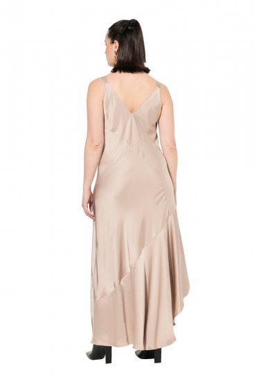 Ulla Popken 820341 Vestido de cetim sem mangas Taupe - Vestidos de noite - Vestidos de festa em tamanhos grandes