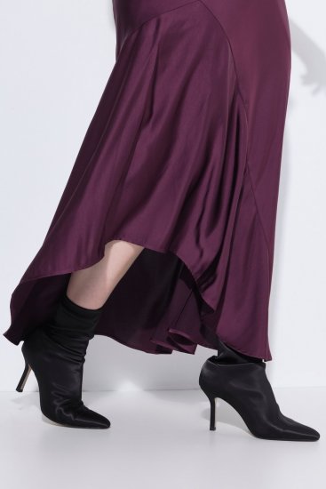 Ulla Popken 820341 Vestido de cetim sem mangas com decote em V Bordô - Vestidos de noite - Vestidos de festa em tamanhos grandes