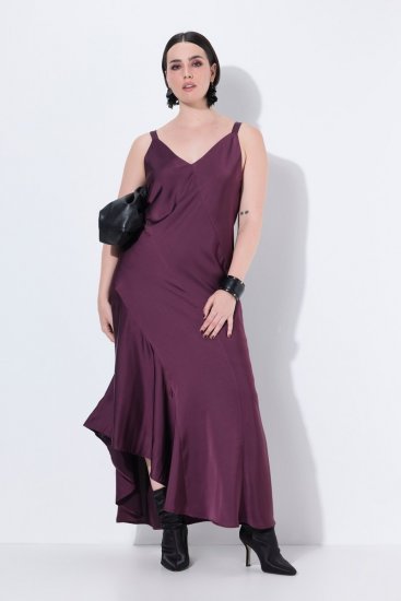 Ulla Popken 820341 Vestido de cetim sem mangas com decote em V Bordô - Vestidos de noite - Vestidos de festa em tamanhos grandes