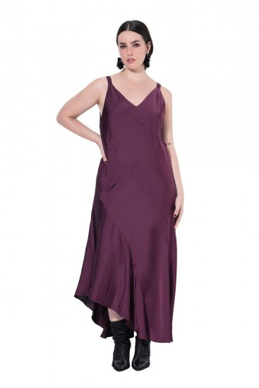Ulla Popken 820341 Vestido de cetim sem mangas com decote em V Bordô - Vestidos de noite - Vestidos de festa em tamanhos grandes
