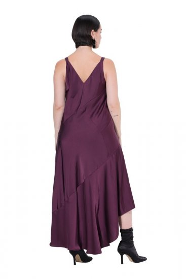 Ulla Popken 820341 Vestido de cetim sem mangas com decote em V Bordô - Vestidos de noite - Vestidos de festa em tamanhos grandes